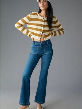 The Yaya Patch Pocket Mid-Rise Crop Flare Jeans by Pilcro
